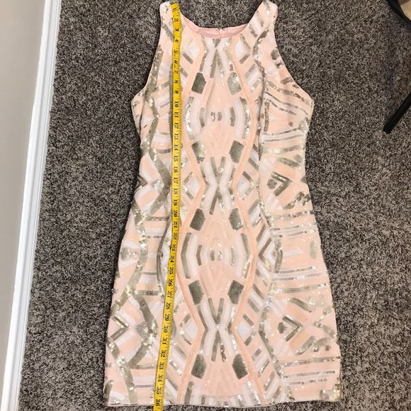 Aidan Mattox Blush Pink Fully Sequined Halter Neck Mini Cocktail Dress - Picture 12 of 12